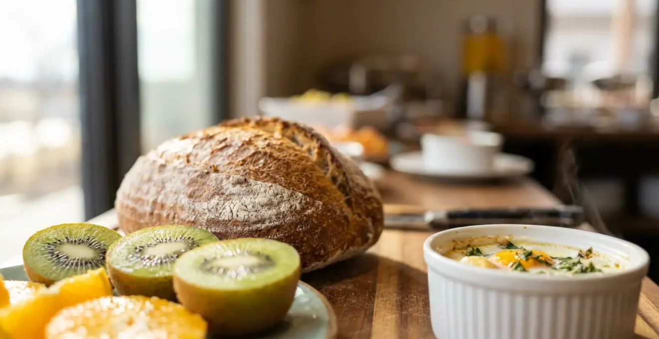 Gros plan sur un buffet d'hôtel montrant la variété des produits frais et cuisinés