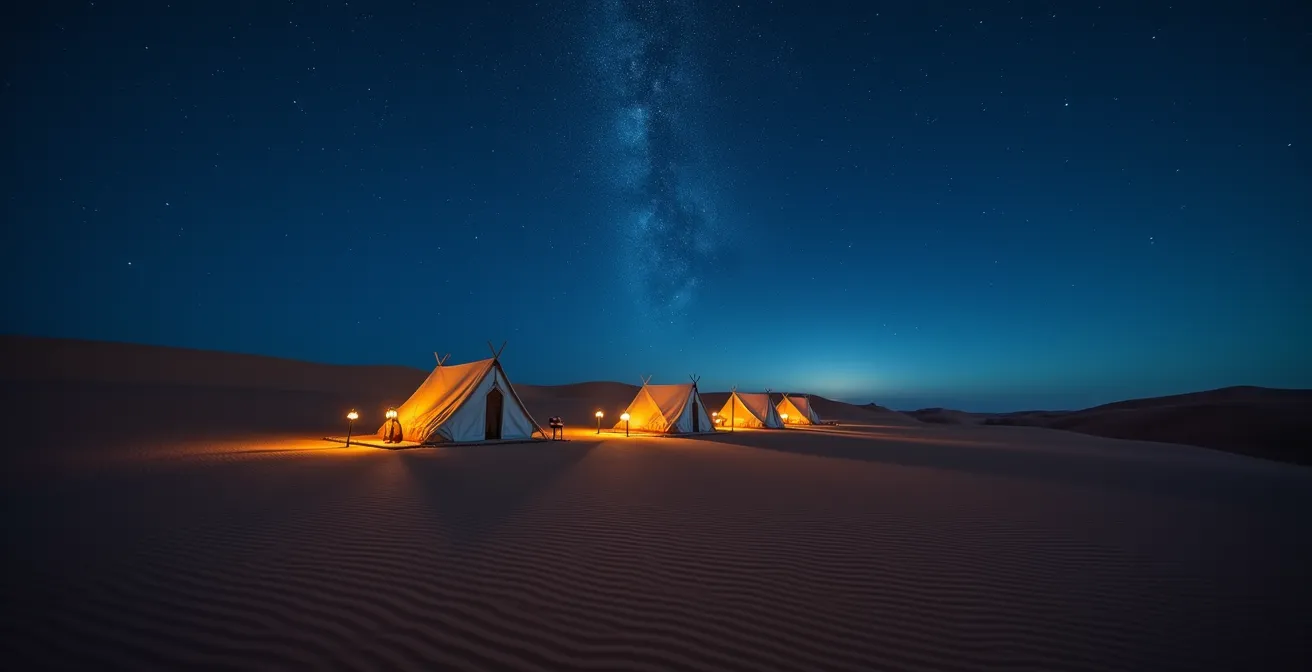 Campement dans le désert près de Tozeur sous un ciel étoilé