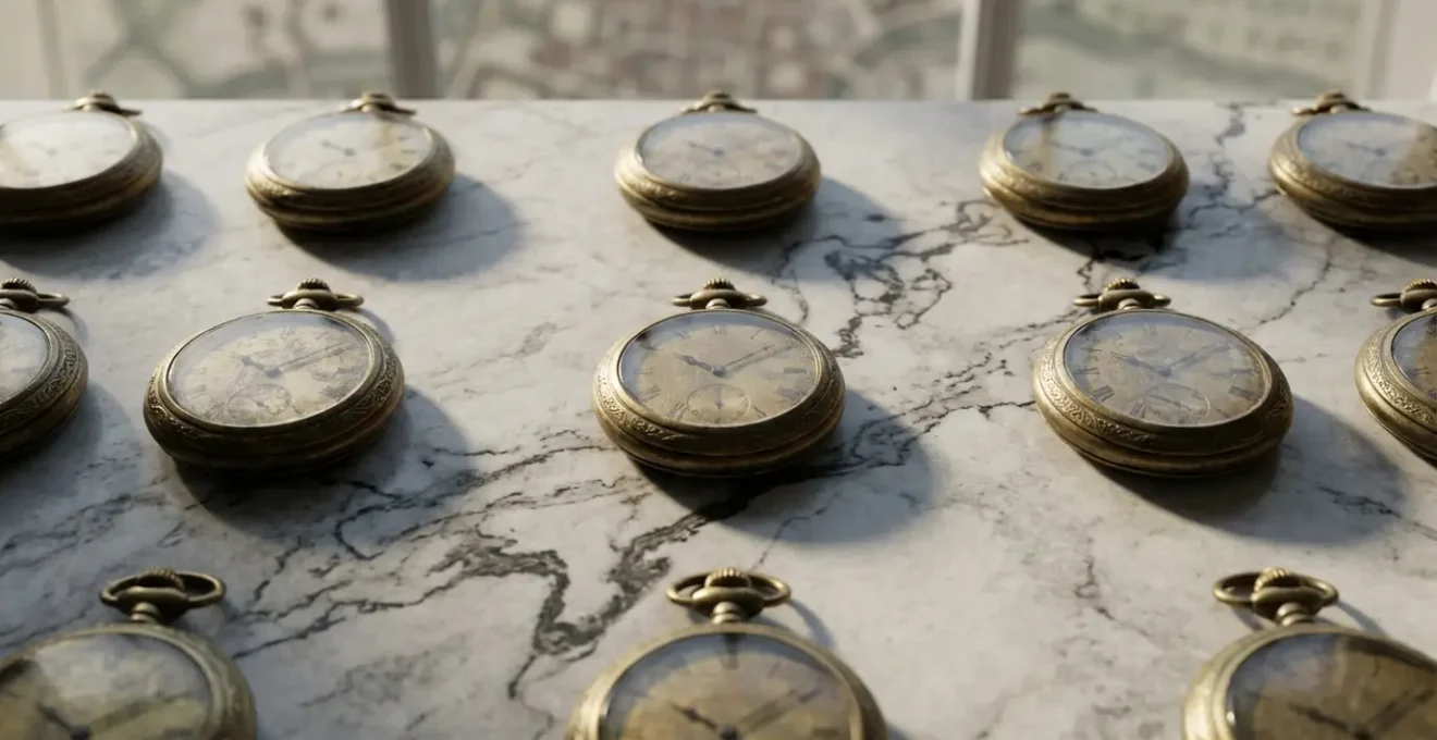 Vue aérienne des quartiers d'affaires de Tunis avec indicateurs de temps de trajet