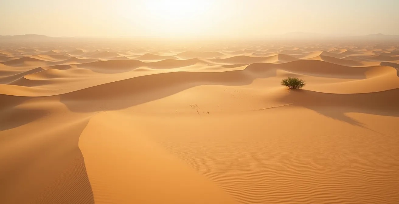 Dunes immaculées et silencieuses à 2km de Douz, sans trace humaine, baignées dans la lumière dorée du désert