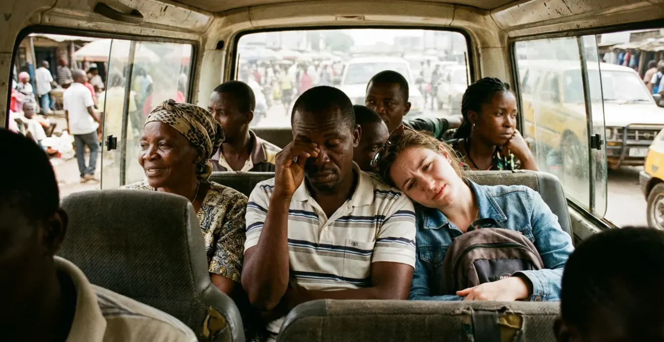 Vue de l'intérieur d'un taxi collectif tunisien avec plusieurs passagers