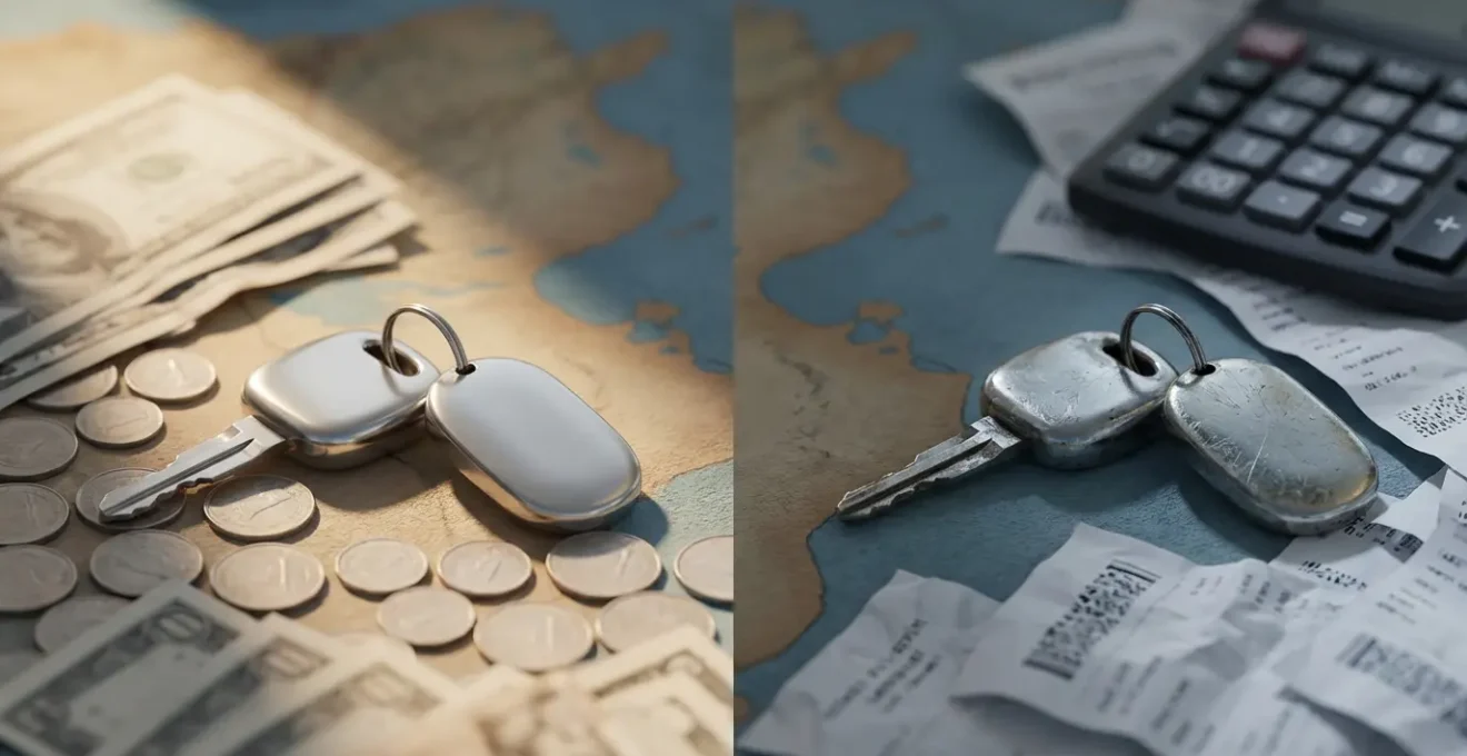 Comparaison visuelle entre location de voiture économique et véhicule vétuste en Tunisie