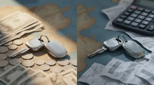 Comparaison visuelle entre location de voiture économique et véhicule vétuste en Tunisie