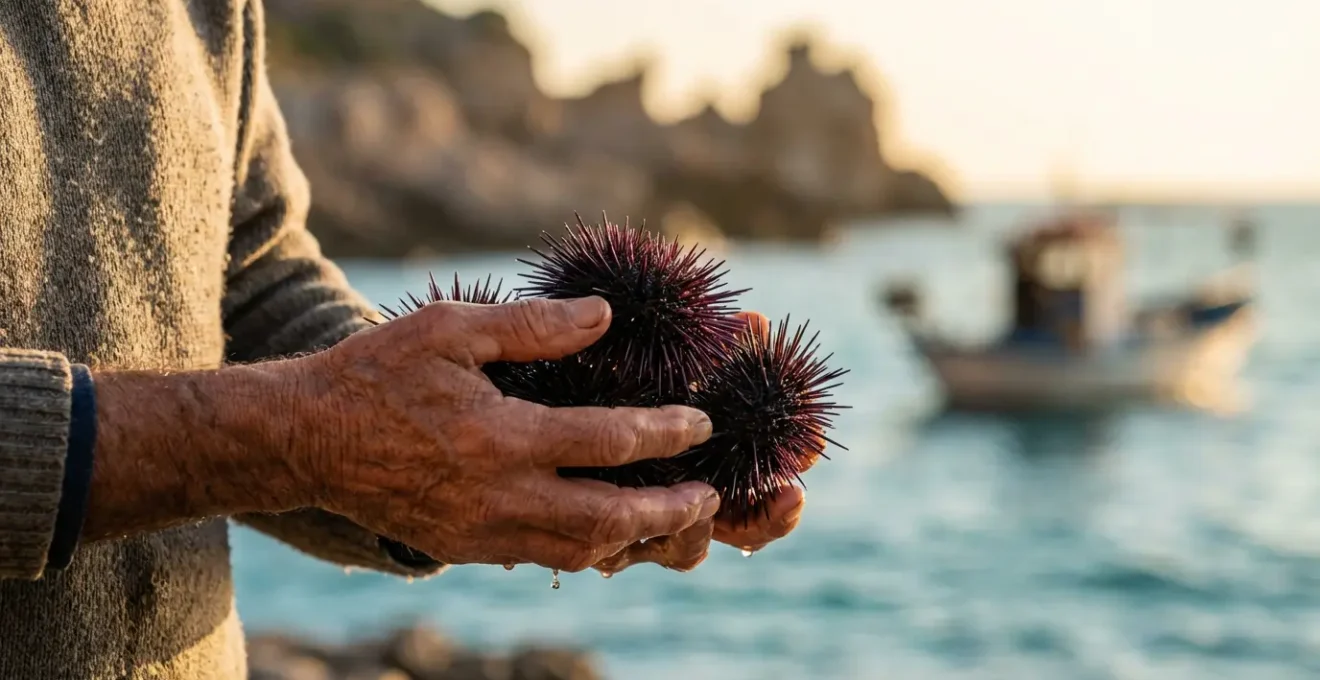 Oursins fraîchement pêchés sur les rochers de la côte tunisienne