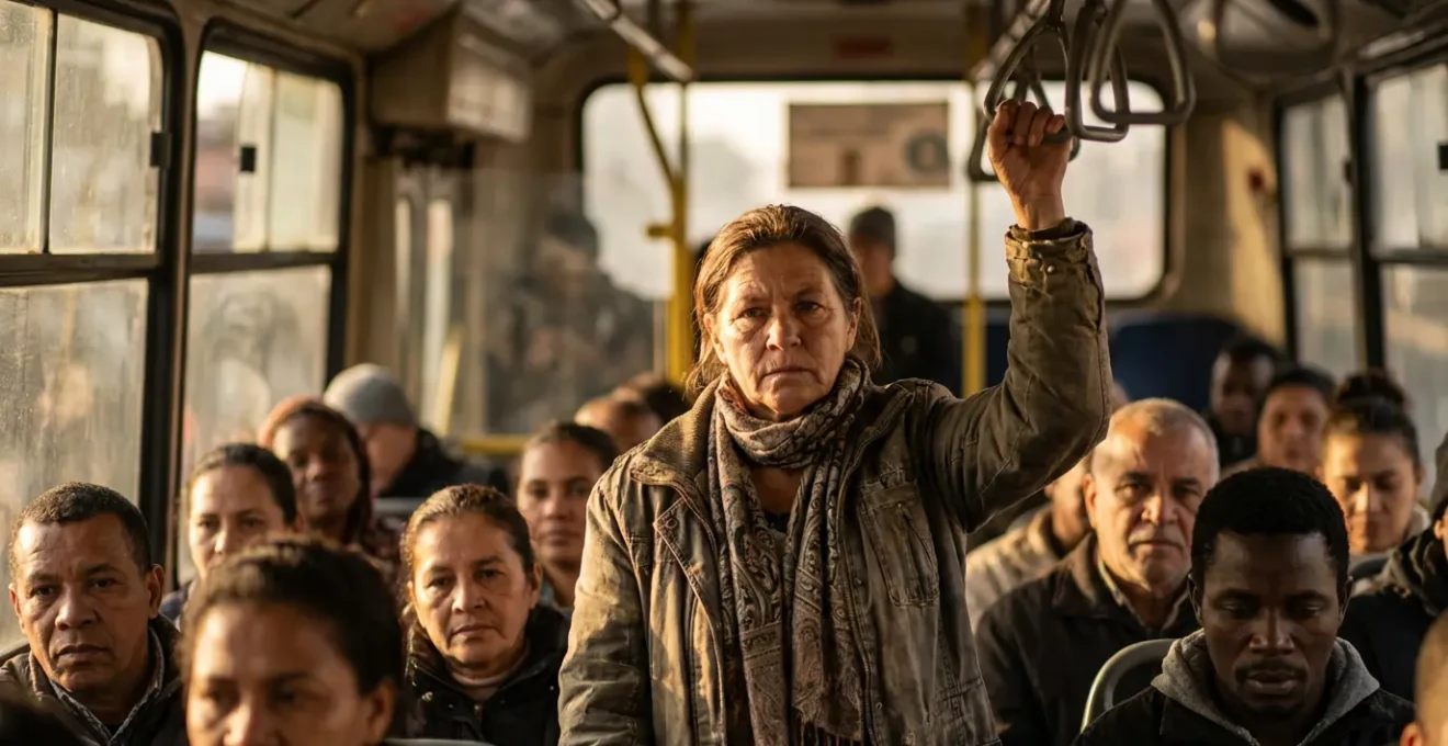 Vue intérieure d'un bus bondé à Tunis montrant les zones stratégiques pour voyager confortablement