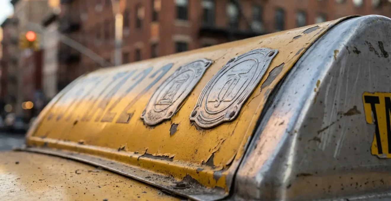 Gros plan sur les éléments officiels d'un taxi tunisien