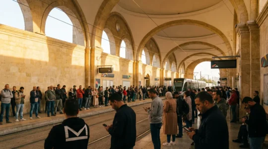 Passagers attendant sur le quai d'une station de métro à Tunis pendant les heures de pointe